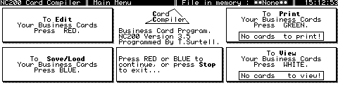 Screen Shot of the Card Compiler main menu