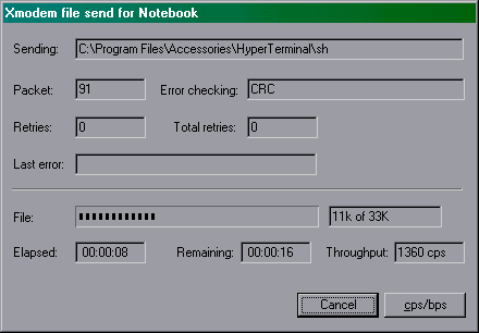 Figure 14: HyperTerminal send file progress screen