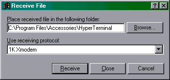 Figure 9: HyperTerminal Receive File dialogue